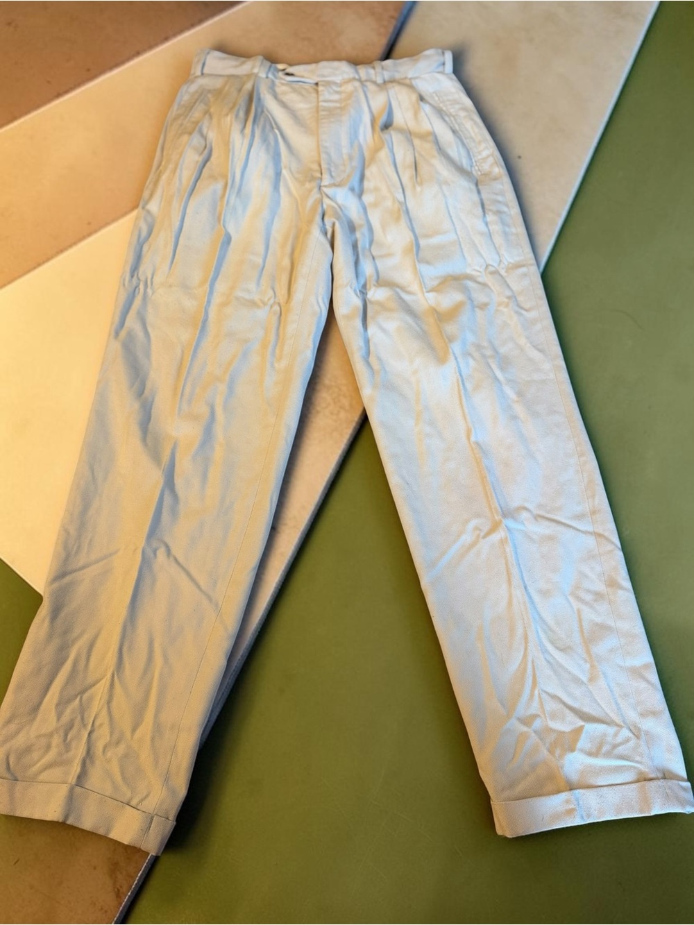 Hunting Horn Men's Light Khaki Pleated Pants Size 33 Cuffed Vintage Trouser